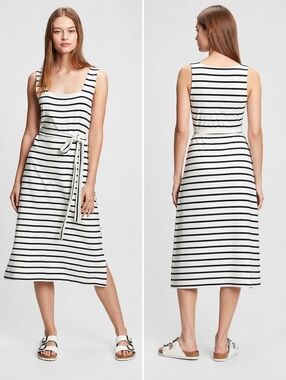 GAP Black and White Striped Dress with Belt